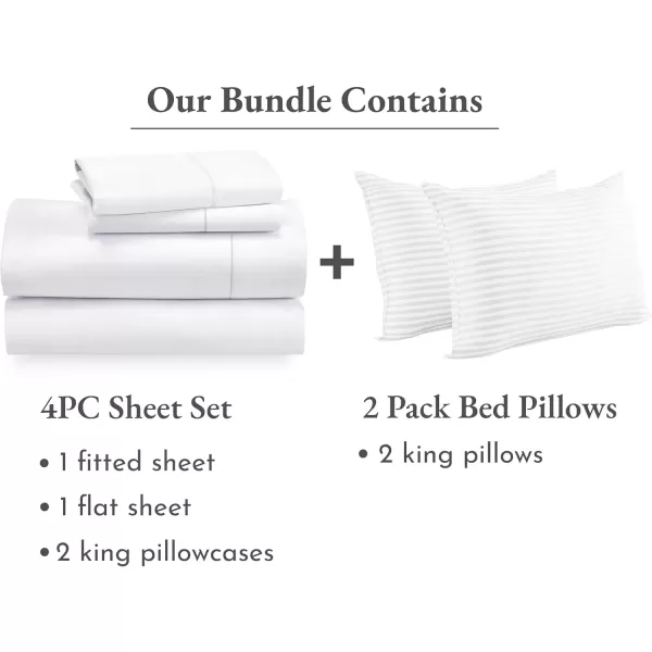 imageCalifornia Design Den 6 Piece Bedding Bundle 4 Piece Cal King Sheet Set 400 Thread Count 100 Cotton Sateen with 2 King Size Bed Pillows White
