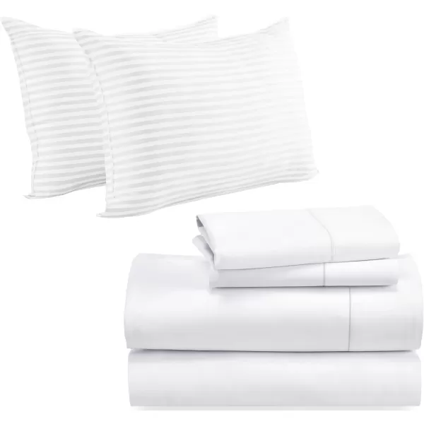 imageCalifornia Design Den 6 Piece Bedding Bundle 4 Piece Cal King Sheet Set 400 Thread Count 100 Cotton Sateen with 2 King Size Bed Pillows White