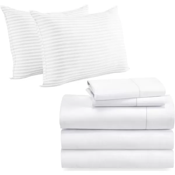 imageCalifornia Design Den 7 Piece Bedding Bundle 5 Piece Split King Sheet Set 400 Thread Count 100 Cotton Sateen with 2 Pack King Size Bed Pillows White