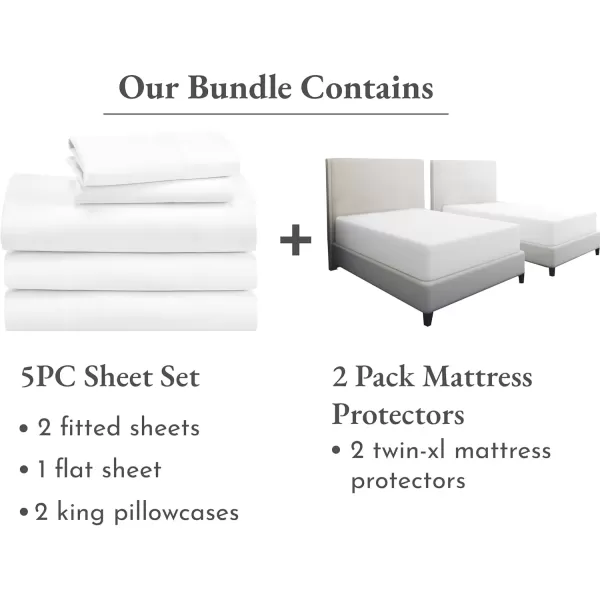 imageCalifornia Design Den 7 Piece Split King Sheet Set Size Sheet Set and Waterproof Mattress Protector Bundle  500 Thread Count 100 Cotton Sateen 5 Piece Sheet Set with 2 Mattress Protectors White