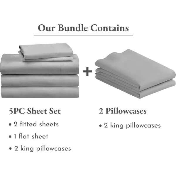 imageCalifornia Design Den Bedding Bundle  Split King Sheet Set with 4 Pillowcases 500 Thread Count 100 Cotton Sateen Light Grey