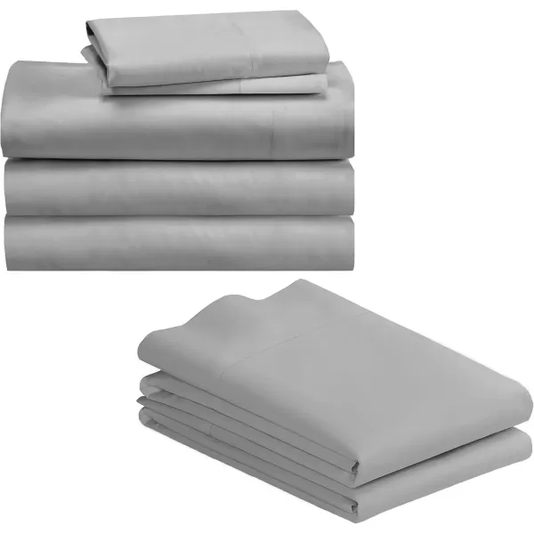 imageCalifornia Design Den Bedding Bundle  Split King Sheet Set with 4 Pillowcases 500 Thread Count 100 Cotton Sateen Light Grey