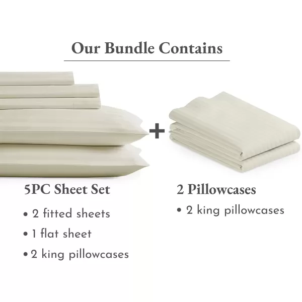 imageCalifornia Design Den Bedding Bundle  Split King Striped Sheet Set with 3 Pillowcases 500 Thread Count 100 Cotton Sateen Ivory Striped