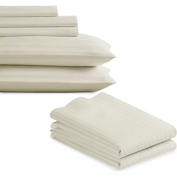 imageCalifornia Design Den Bedding Bundle  Split King Striped Sheet Set with 3 Pillowcases 500 Thread Count 100 Cotton Sateen Ivory Striped