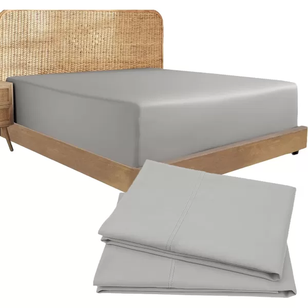 imageCalifornia Design Den Bedding Bundle  Twin XL Fitted Sheet with 2 Pillowcases 100 Organic Cotton Percale Light Grey