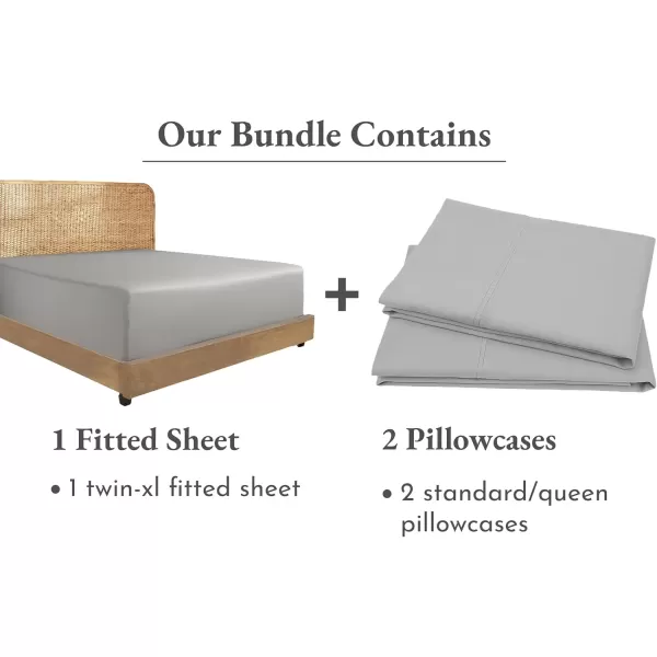 imageCalifornia Design Den Bedding Bundle  Twin XL Fitted Sheet with 2 Pillowcases 100 Organic Cotton Percale Light Grey