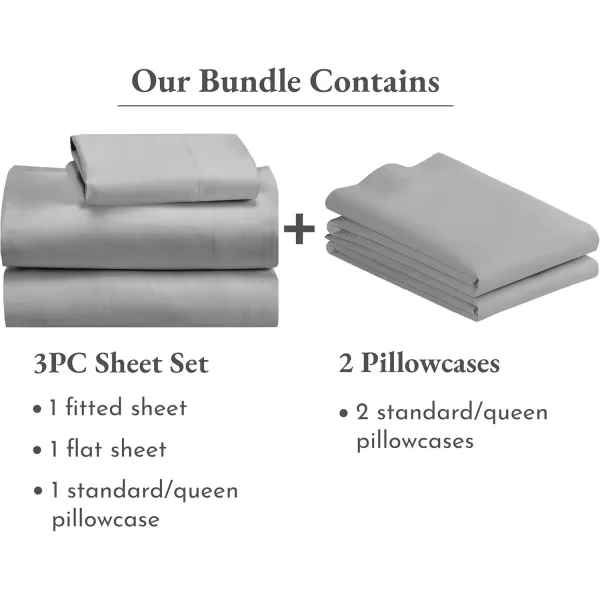 imageCalifornia Design Den Bedding Bundle  Twin XL Sheet Set with 3 Pillowcases 500 Thread Count 100 Cotton Sateen Light Grey