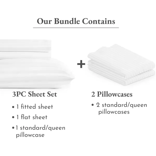 imageCalifornia Design Den Bedding Bundle  Twin XL Striped Sheet Set with 3 Pillowcases 500 Thread Count 100 Cotton Sateen White Striped