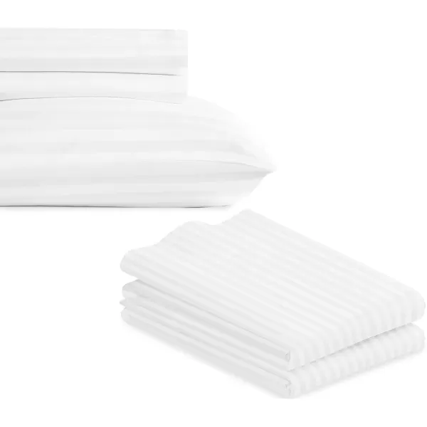 imageCalifornia Design Den Bedding Bundle  Twin XL Striped Sheet Set with 3 Pillowcases 500 Thread Count 100 Cotton Sateen White Striped