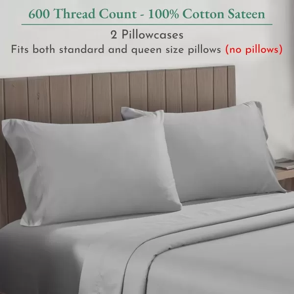 imageCalifornia Design Den Bulk Pack of 40 Piece StandardQueen Size Pillowcases  600 Thread Count 100 Cotton Sateen White03  Light Grey