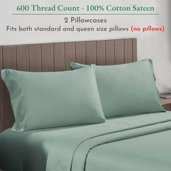 imageCalifornia Design Den Bulk Pack of 40 Piece StandardQueen Size Pillowcases  600 Thread Count 100 Cotton Sateen White06  Sage Green