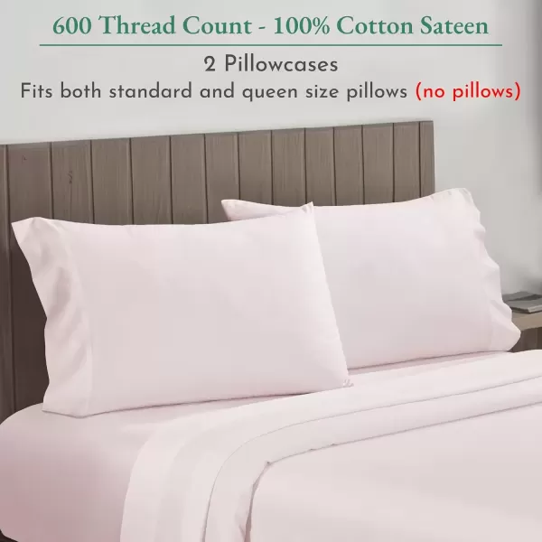 imageCalifornia Design Den Bulk Pack of 40 Piece StandardQueen Size Pillowcases  600 Thread Count 100 Cotton Sateen White10  Blush Pink