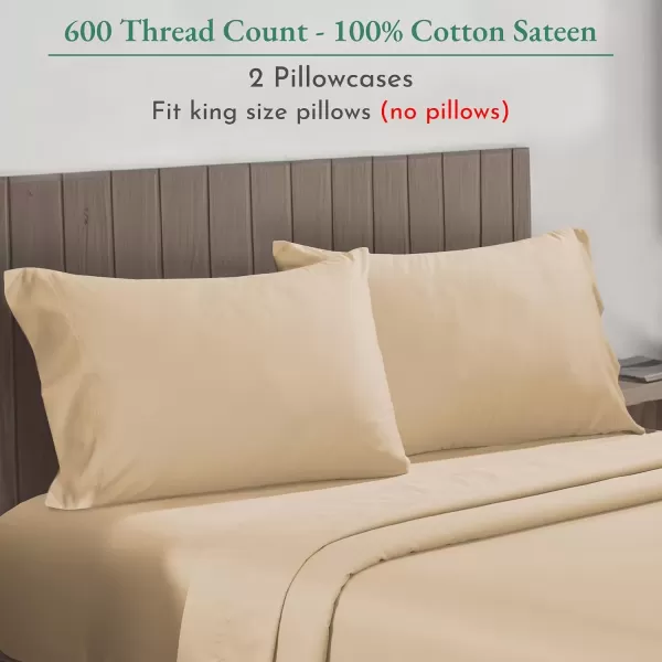 imageCalifornia Design Den Bulk Pack of 40 Piece StandardQueen Size Pillowcases  600 Thread Count 100 Cotton Sateen White15  Tanbeige