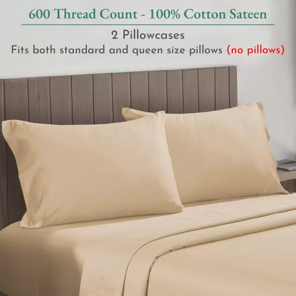 imageCalifornia Design Den Bulk Pack of 40 Piece StandardQueen Size Pillowcases  600 Thread Count 100 Cotton Sateen White15  Tanbeige