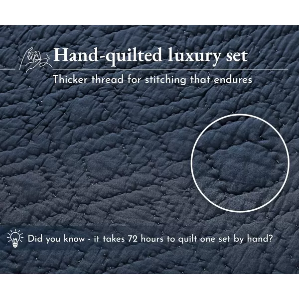 imageCalifornia Design Den HandQuilted King Size Quilt Set 100 Cotton Fabric 3 Piece King Size Navy Quilt Set Includes 2 Shams All Season Lightweight PreSoftened Diamond Pattern Navy