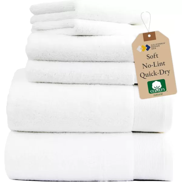 imageCalifornia Design Den Luxury 100 Cotton Towels  6 Piece Towel Set Extra Soft ampamp Fluffy Quick Dry Towel ampamp Highly Absorbent Hotel Bath Towel Set  2 Bath Towels 2 Hand Towels ampamp 2 Washcloths White