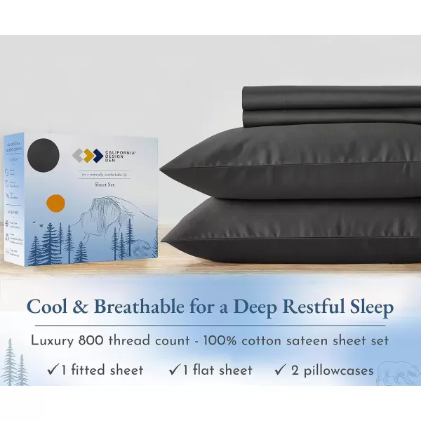 imageCalifornia Design Den Luxury 800 Thread Count 100 Cotton Sheets for Queen Size Bed Hotel Quality Bedding with Deep Pocket Fitted Sheet Cooling ampamp Softer Than Egyptian Cotton Sheets White Sheets SetCharcoal