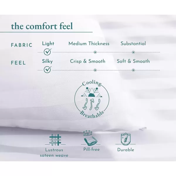 imageCalifornia Design Den Luxury Hotel Stripe Twin Fitted Sheet Soft 100 Cotton Cooling Sheets Sateen Weave Snug Fits All Mattresses Deep Pocket Bottom Sheet with Head Side ampamp Foot Side Tag  WhiteStripe  White