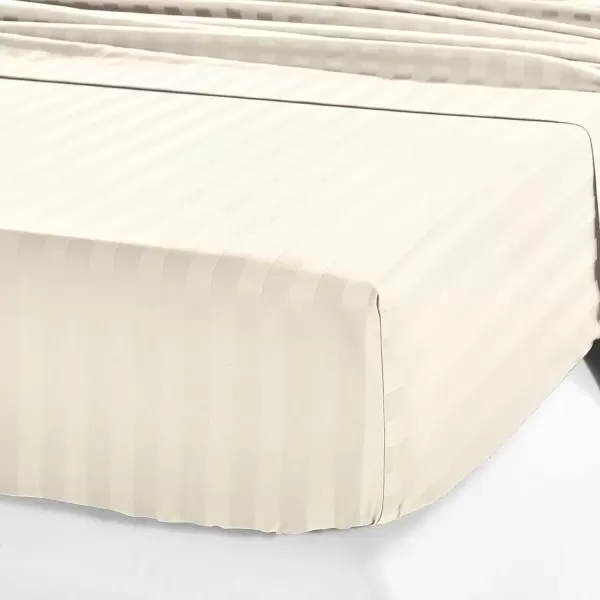 imageCalifornia Design Den Luxury Hotel Stripe Twin Fitted Sheet Soft 100 Cotton Cooling Sheets Sateen Weave Snug Fits All Mattresses Deep Pocket Bottom Sheet with Head Side ampamp Foot Side Tag  WhiteStripe  Ivory