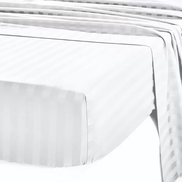 imageCalifornia Design Den Luxury Hotel Stripe Twin Fitted Sheet Soft 100 Cotton Cooling Sheets Sateen Weave Snug Fits All Mattresses Deep Pocket Bottom Sheet with Head Side ampamp Foot Side Tag  WhiteStripe  White