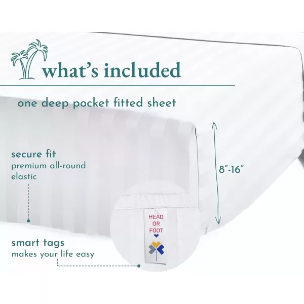 imageCalifornia Design Den Luxury Hotel Stripe Twin Fitted Sheet Soft 100 Cotton Cooling Sheets Sateen Weave Snug Fits All Mattresses Deep Pocket Bottom Sheet with Head Side ampamp Foot Side Tag  WhiteStripe  White