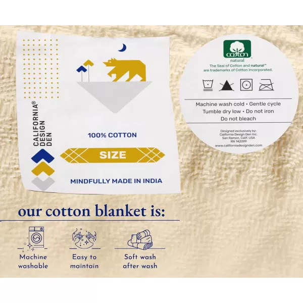 imageCalifornia Design Den Soft ampamp Cool 100 Cotton Blanket Queen SizeFull Size Lightweight ampamp Breathable Bed Blanket for Summers Herringbone Design Ivory Queen Blanket AllSeason Throw IvoryIvory
