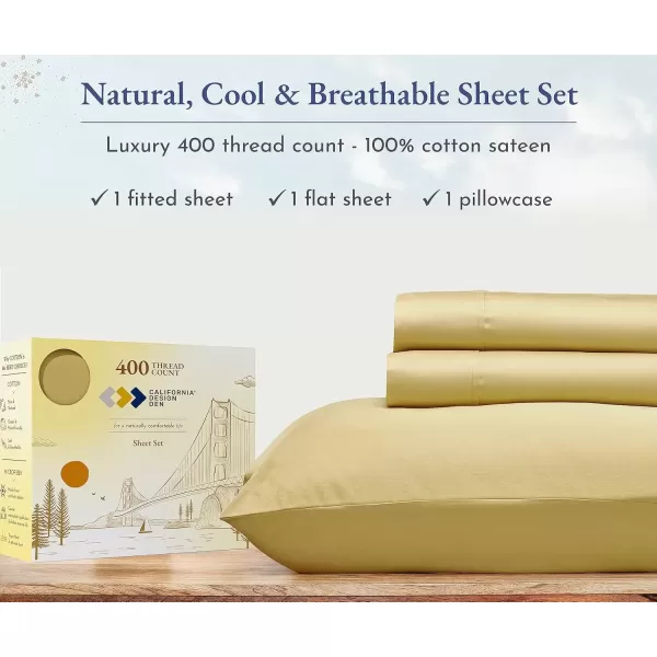 imageCalifornia Design Den Twin XL Sheets Set 400 Thread Count Sateen 100 Cotton Sheets Soft Luxury 3 Pc Dorm Rooms ampamp Adults Cooling Sheets Set Plaid SheetsSunshine Yellow