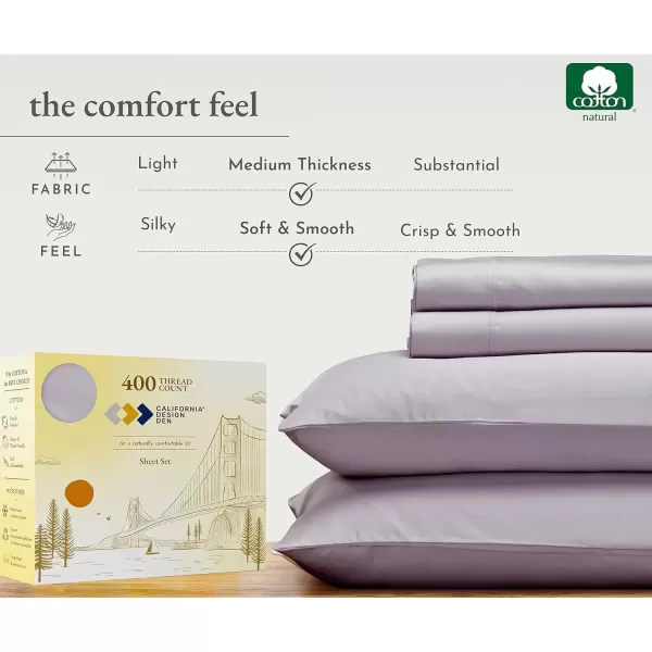 imageCalifornia Design Den Twin XL Sheets Set 400 Thread Count Sateen 100 Cotton Sheets Soft Luxury 3 Pc Dorm Rooms ampamp Adults Cooling Sheets Set Plaid SheetsLavender Gray