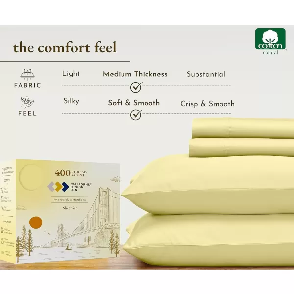 imageCalifornia Design Den Twin XL Sheets Set 400 Thread Count Sateen 100 Cotton Sheets Soft Luxury 3 Pc Dorm Rooms ampamp Adults Cooling Sheets Set Plaid SheetsSunshine Yellow