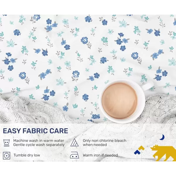 imageCalifornia Design Den Twin XL Sheets Set 400 Thread Count Sateen 100 Cotton Sheets Soft Luxury 3 Pc Dorm Rooms ampamp Adults Cooling Sheets Set Plaid SheetsPattern  Floral  WhiteBlues