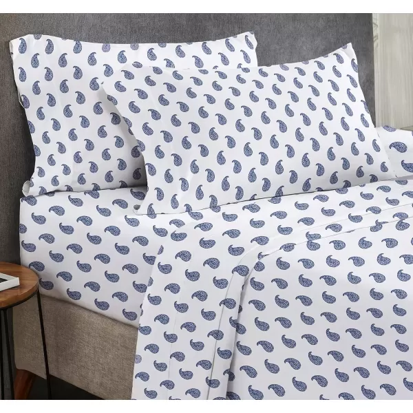 imageCalifornia Design Den Twin XL Sheets Set 400 Thread Count Sateen 100 Cotton Sheets Soft Luxury 3 Pc Dorm Rooms ampamp Adults Cooling Sheets Set Plaid SheetsPattern Paisley  WhiteNavy Blue