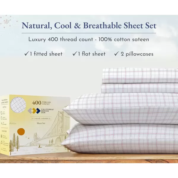 imageCalifornia Design Den Twin XL Sheets Set 400 Thread Count Sateen 100 Cotton Sheets Soft Luxury 3 Pc Dorm Rooms ampamp Adults Cooling Sheets Set Plaid SheetsPattern  Plaid