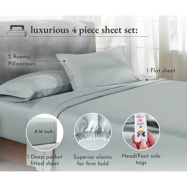 imageCalifornia Design Den Twin XL Sheets Set 400 Thread Count Sateen 100 Cotton Sheets Soft Luxury 3 Pc Dorm Rooms ampamp Adults Cooling Sheets Set Plaid SheetsSilver Sage