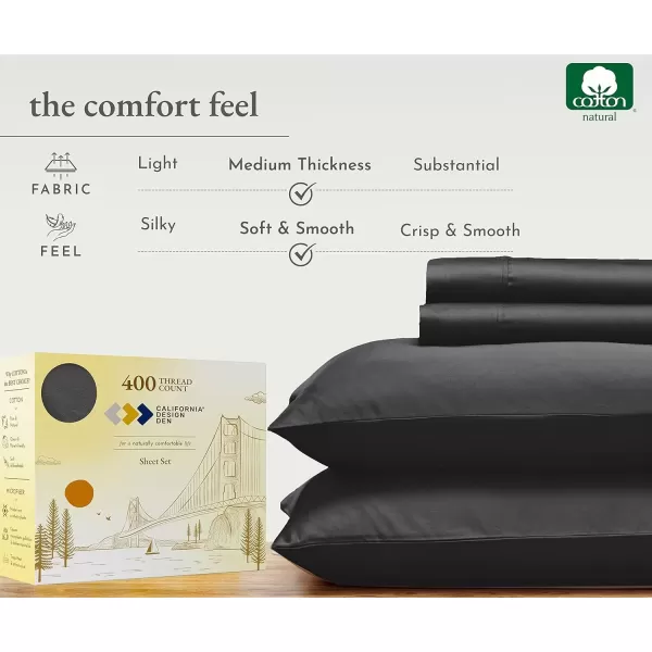 imageCalifornia Design Den Twin XL Sheets Set 400 Thread Count Sateen 100 Cotton Sheets Soft Luxury 3 Pc Dorm Rooms ampamp Adults Cooling Sheets Set Plaid SheetsBlack