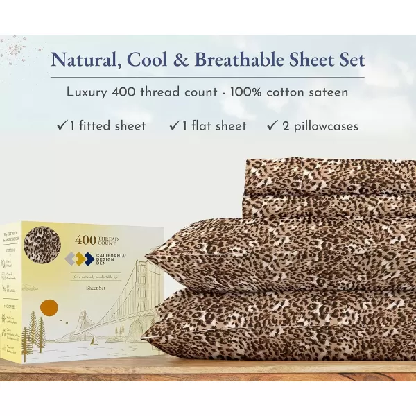 imageCalifornia Design Den Twin XL Sheets Set 400 Thread Count Sateen 100 Cotton Sheets Soft Luxury 3 Pc Dorm Rooms ampamp Adults Cooling Sheets Set Plaid SheetsPattern  Leopard Print