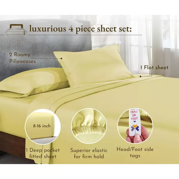 imageCalifornia Design Den Twin XL Sheets Set 400 Thread Count Sateen 100 Cotton Sheets Soft Luxury 3 Pc Dorm Rooms ampamp Adults Cooling Sheets Set Plaid SheetsSunshine Yellow