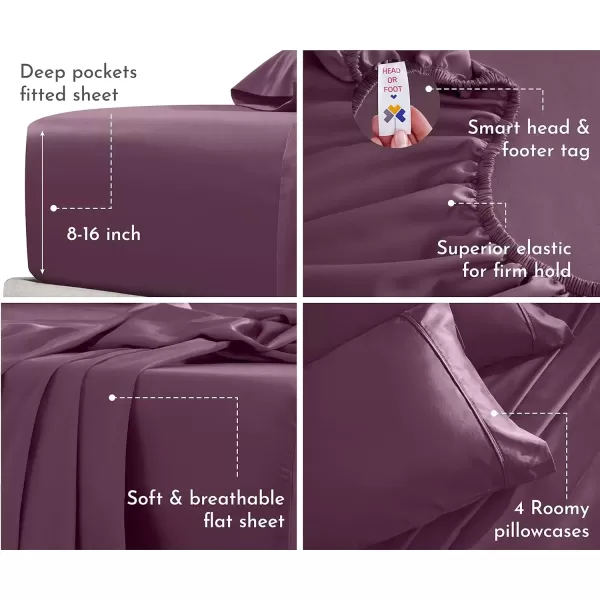 imageCalifornia Design Den Twin XL Sheets Set 400 Thread Count Sateen 100 Cotton Sheets Soft Luxury 3 Pc Dorm Rooms ampamp Adults Cooling Sheets Set Plaid SheetsSoft Plum