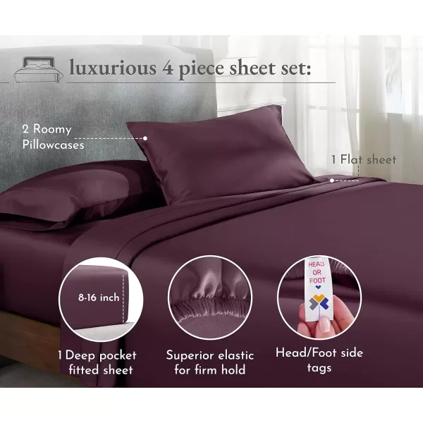 imageCalifornia Design Den Twin XL Sheets Set 400 Thread Count Sateen 100 Cotton Sheets Soft Luxury 3 Pc Dorm Rooms ampamp Adults Cooling Sheets Set Plaid SheetsSoft Plum