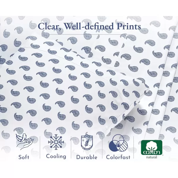 imageCalifornia Design Den Twin XL Sheets Set 400 Thread Count Sateen 100 Cotton Sheets Soft Luxury 3 Pc Dorm Rooms ampamp Adults Cooling Sheets Set Plaid SheetsPattern Paisley  WhiteNavy Blue