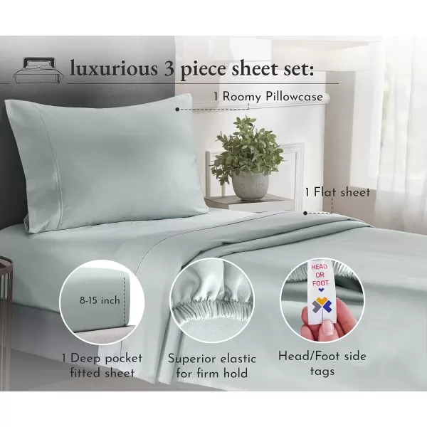 imageCalifornia Design Den Twin XL Sheets Set 400 Thread Count Sateen 100 Cotton Sheets Soft Luxury 3 Pc Dorm Rooms ampamp Adults Cooling Sheets Set Plaid SheetsSilver Sage