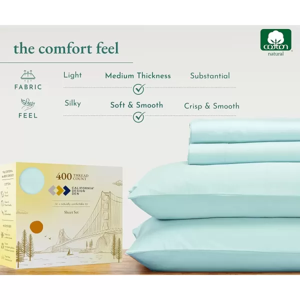 imageCalifornia Design Den Twin XL Sheets Set 400 Thread Count Sateen 100 Cotton Sheets Soft Luxury 3 Pc Dorm Rooms ampamp Adults Cooling Sheets Set Plaid SheetsSeafoam