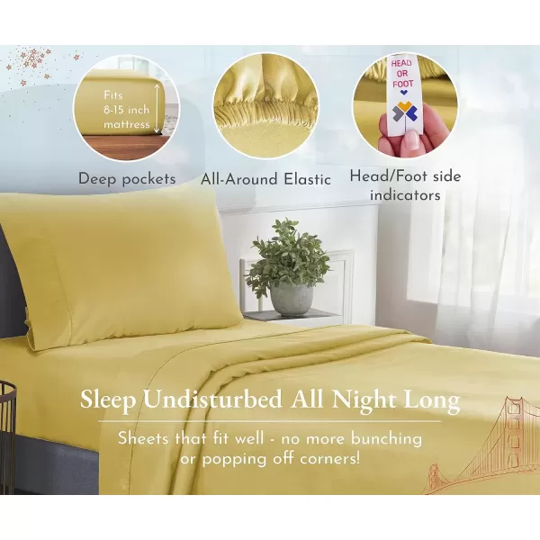 imageCalifornia Design Den Twin XL Sheets Set 400 Thread Count Sateen 100 Cotton Sheets Soft Luxury 3 Pc Dorm Rooms ampamp Adults Cooling Sheets Set Plaid SheetsSunshine Yellow