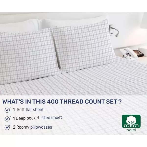 imageCalifornia Design Den Twin XL Sheets Set 400 Thread Count Sateen 100 Cotton Sheets Soft Luxury 3 Pc Dorm Rooms ampamp Adults Cooling Sheets Set Plaid SheetsPattern  Plaid