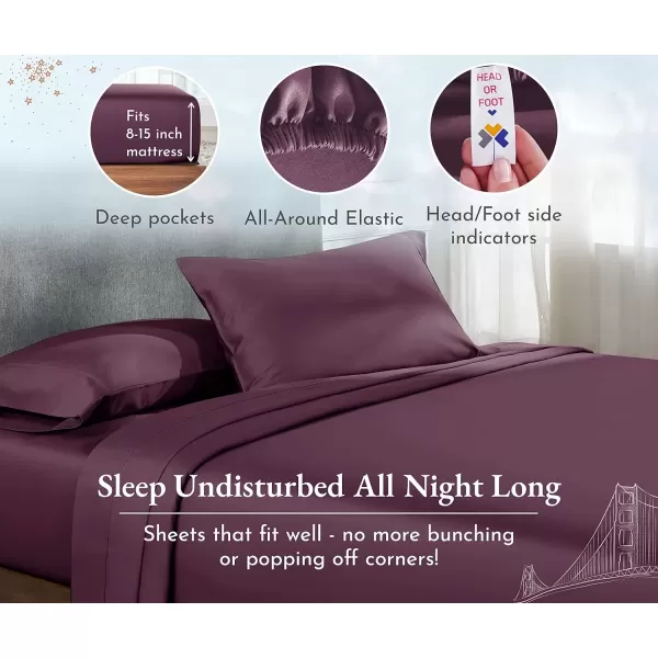imageCalifornia Design Den Twin XL Sheets Set 400 Thread Count Sateen 100 Cotton Sheets Soft Luxury 3 Pc Dorm Rooms ampamp Adults Cooling Sheets Set Plaid SheetsSoft Plum