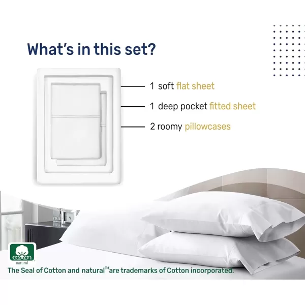 imageCalifornia Design Den Twin XL Sheets Set 400 Thread Count Sateen 100 Cotton Sheets Soft Luxury 3 Pc Dorm Rooms ampamp Adults Cooling Sheets Set Plaid SheetsWhite