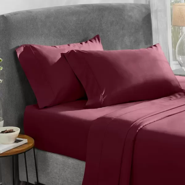 imageCalifornia Design Den Twin XL Sheets Set 400 Thread Count Sateen 100 Cotton Sheets Soft Luxury 3 Pc Dorm Rooms ampamp Adults Cooling Sheets Set Plaid SheetsBurgundy Red