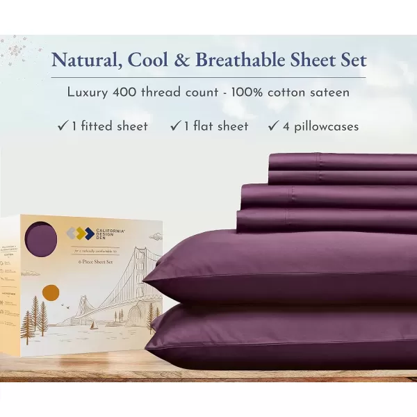 imageCalifornia Design Den Twin XL Sheets Set 400 Thread Count Sateen 100 Cotton Sheets Soft Luxury 3 Pc Dorm Rooms ampamp Adults Cooling Sheets Set Plaid SheetsSoft Plum