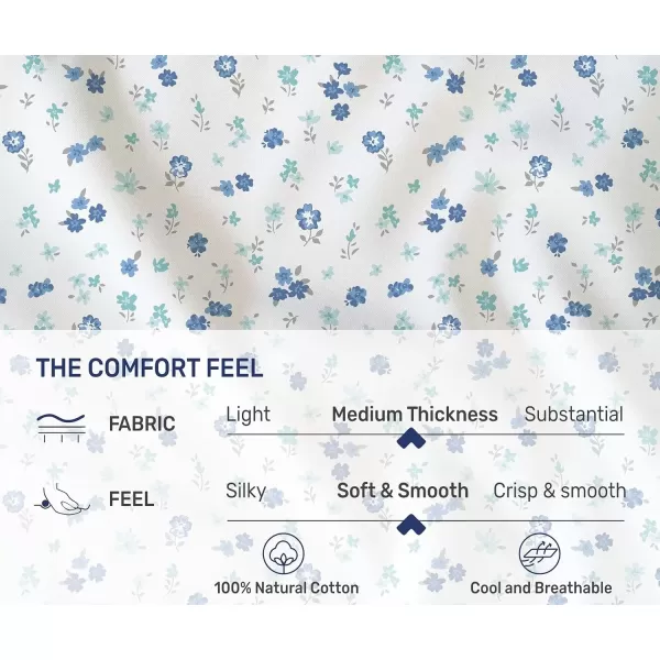 imageCalifornia Design Den Twin XL Sheets Set 400 Thread Count Sateen 100 Cotton Sheets Soft Luxury 3 Pc Dorm Rooms ampamp Adults Cooling Sheets Set Plaid SheetsPattern  Floral  WhiteBlues