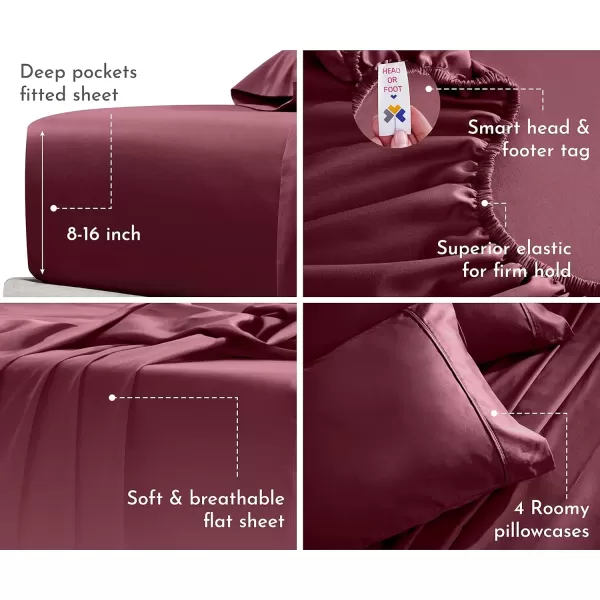 imageCalifornia Design Den Twin XL Sheets Set 400 Thread Count Sateen 100 Cotton Sheets Soft Luxury 3 Pc Dorm Rooms ampamp Adults Cooling Sheets Set Plaid SheetsBurgundy Red