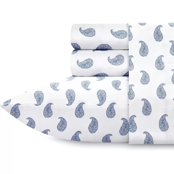 imageCalifornia Design Den Twin XL Sheets Set 400 Thread Count Sateen 100 Cotton Sheets Soft Luxury 3 Pc Dorm Rooms ampamp Adults Cooling Sheets Set Plaid SheetsPattern Paisley  WhiteNavy Blue